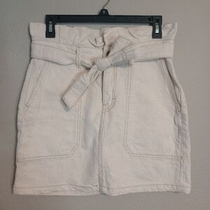 Free people high waisted paper bag denim mini skirt cotton linen blend